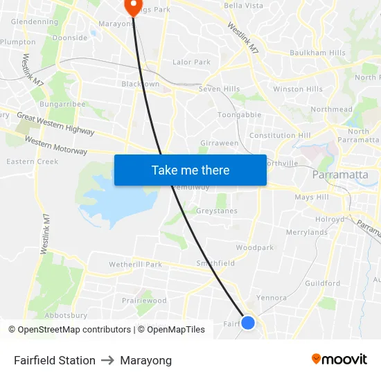 Fairfield Station to Marayong map