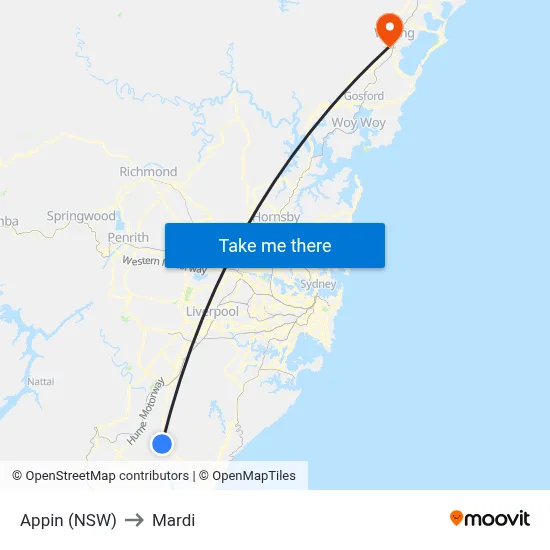 Appin (NSW) to Mardi map