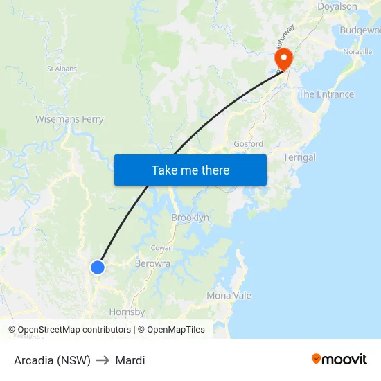 Arcadia (NSW) to Mardi map