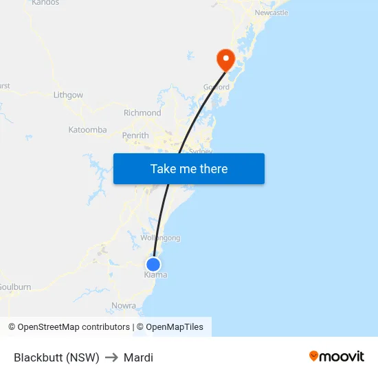 Blackbutt (NSW) to Mardi map