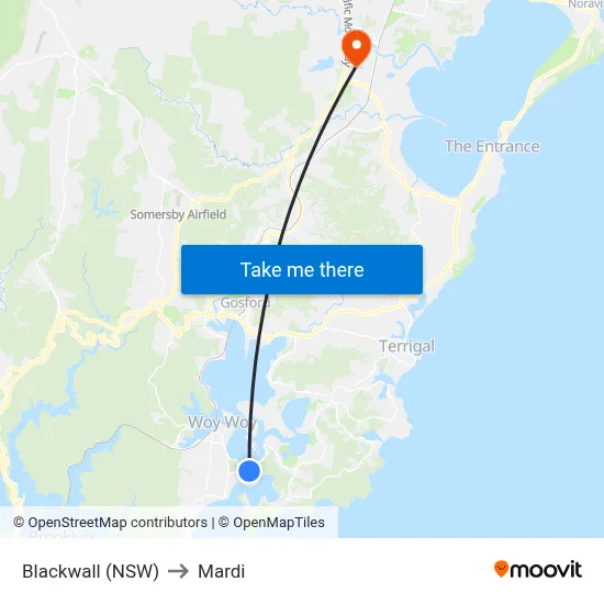 Blackwall (NSW) to Mardi map