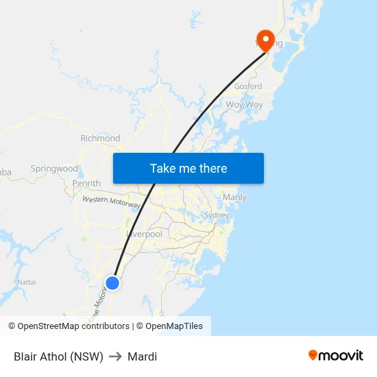 Blair Athol (NSW) to Mardi map