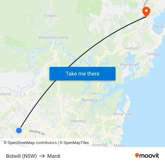Bidwill (NSW) to Mardi map