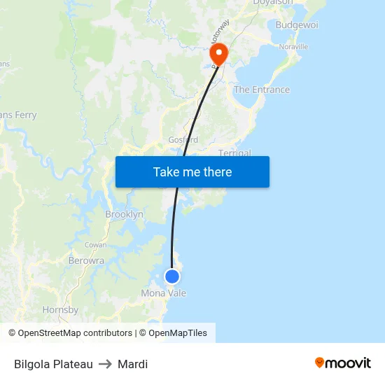Bilgola Plateau to Mardi map