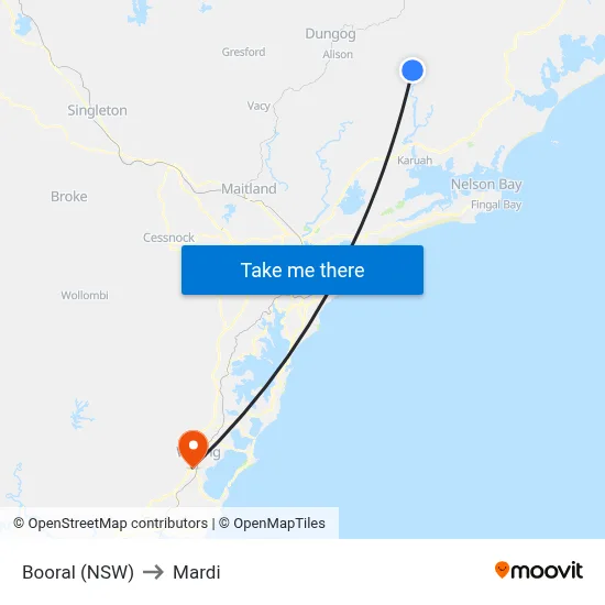 Booral (NSW) to Mardi map