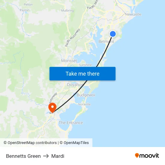 Bennetts Green to Mardi map