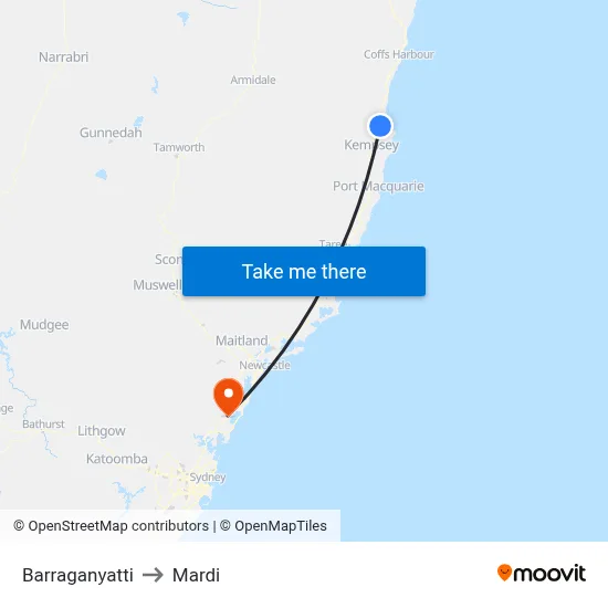 Barraganyatti to Mardi map