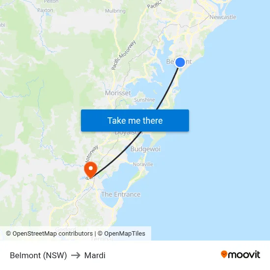 Belmont (NSW) to Mardi map