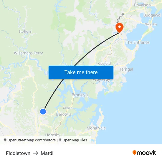 Fiddletown to Mardi map