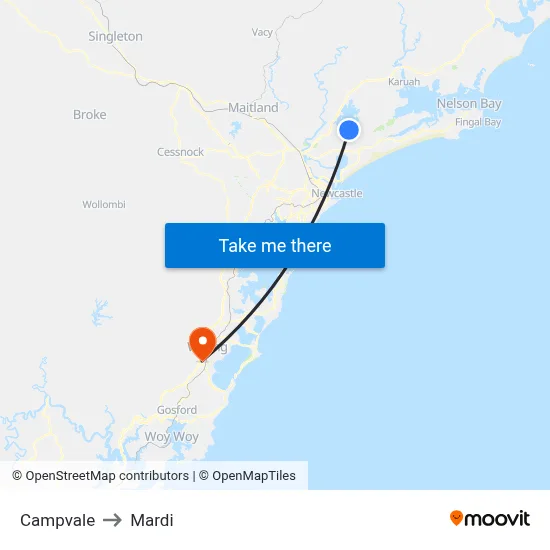 Campvale to Mardi map
