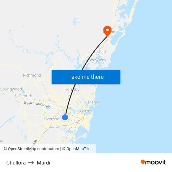Chullora to Mardi map