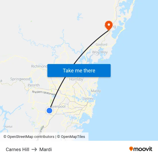 Carnes Hill to Mardi map