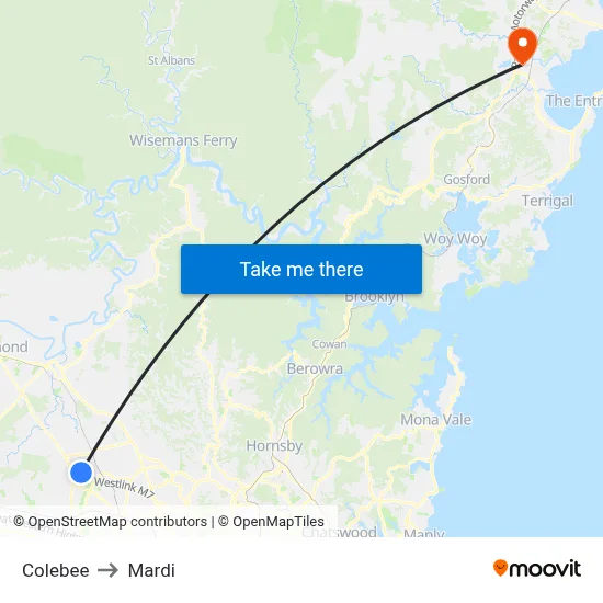 Colebee to Mardi map