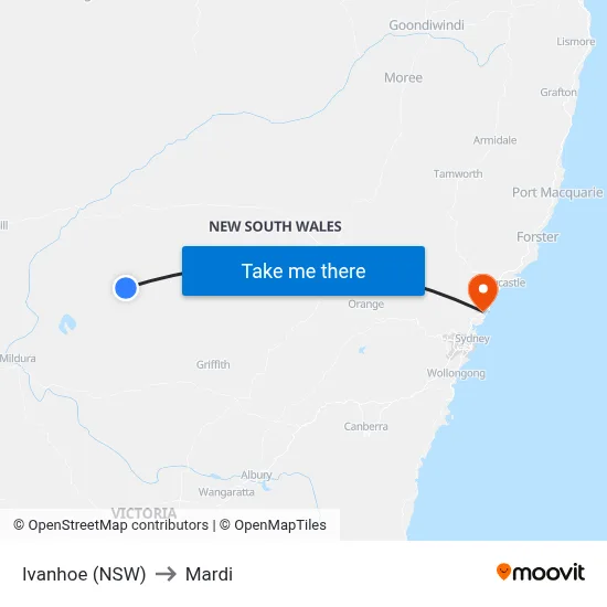 Ivanhoe (NSW) to Mardi map