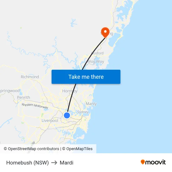 Homebush (NSW) to Mardi map