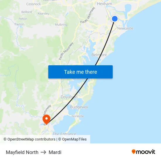 Mayfield North to Mardi map