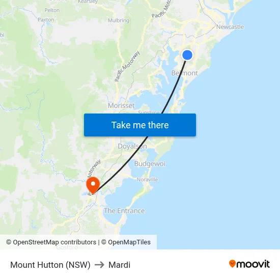 Mount Hutton (NSW) to Mardi map