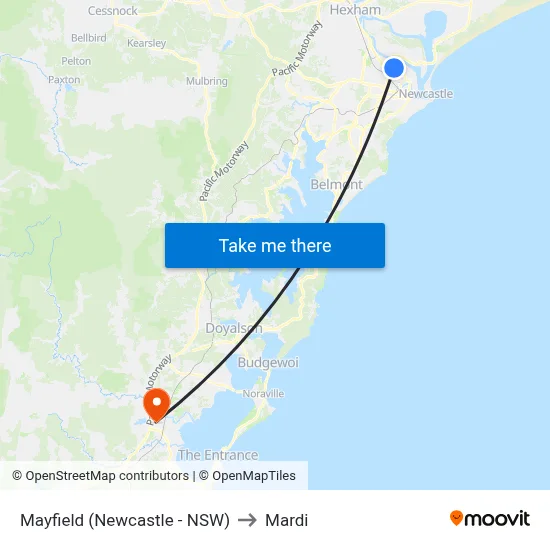 Mayfield (Newcastle - NSW) to Mardi map