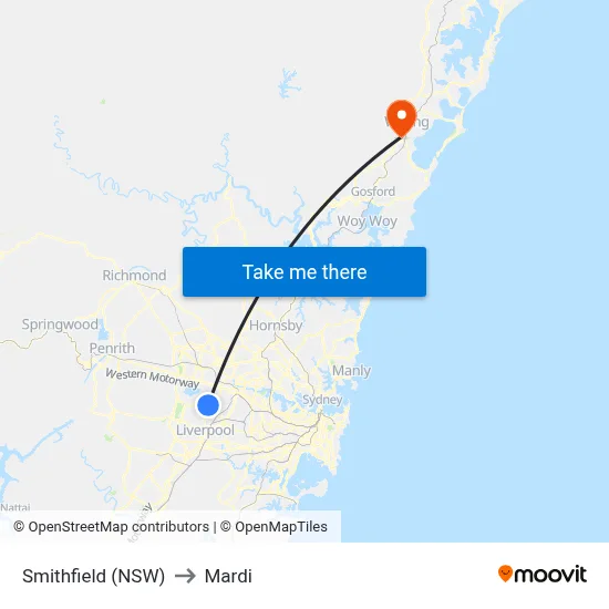Smithfield (NSW) to Mardi map