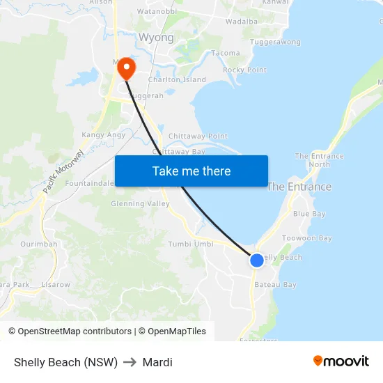 Shelly Beach (NSW) to Mardi map