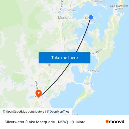 Silverwater (Lake Macquarie - NSW) to Mardi map
