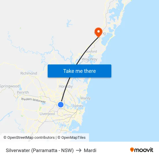 Silverwater (Parramatta - NSW) to Mardi map