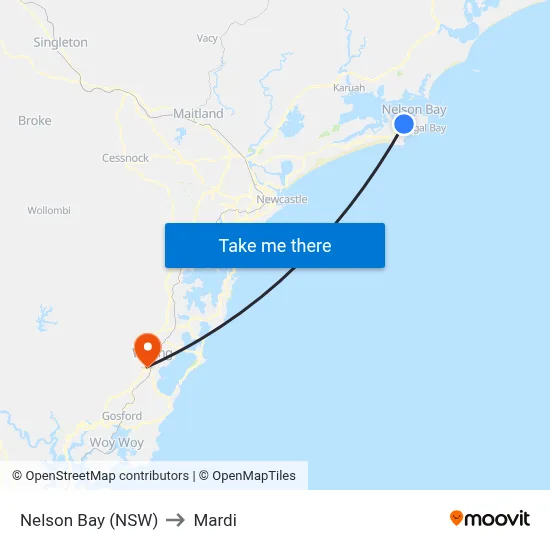 Nelson Bay (NSW) to Mardi map