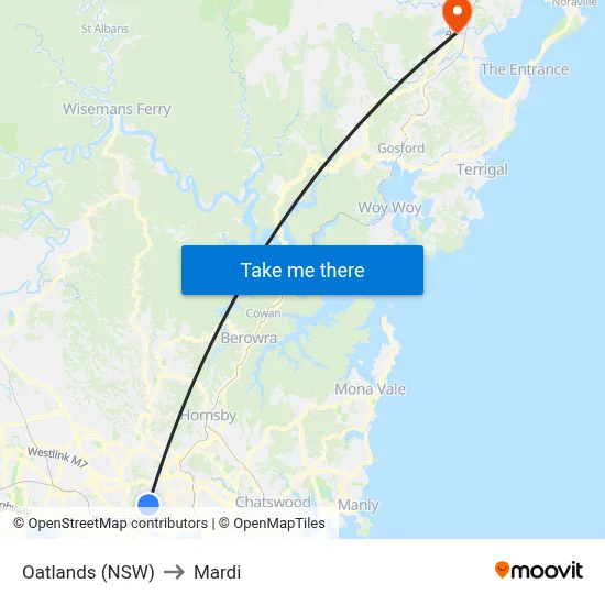 Oatlands (NSW) to Mardi map