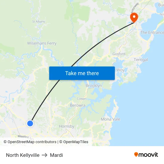 North Kellyville to Mardi map