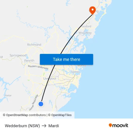 Wedderburn (NSW) to Mardi map
