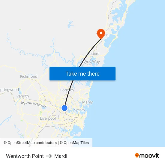 Wentworth Point to Mardi map