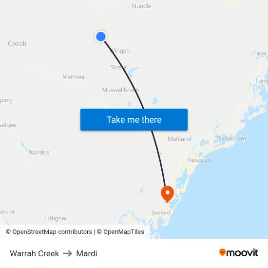 Warrah Creek to Mardi map