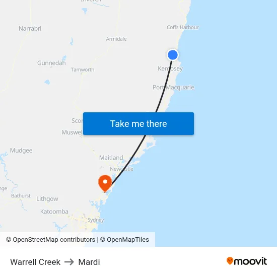 Warrell Creek to Mardi map