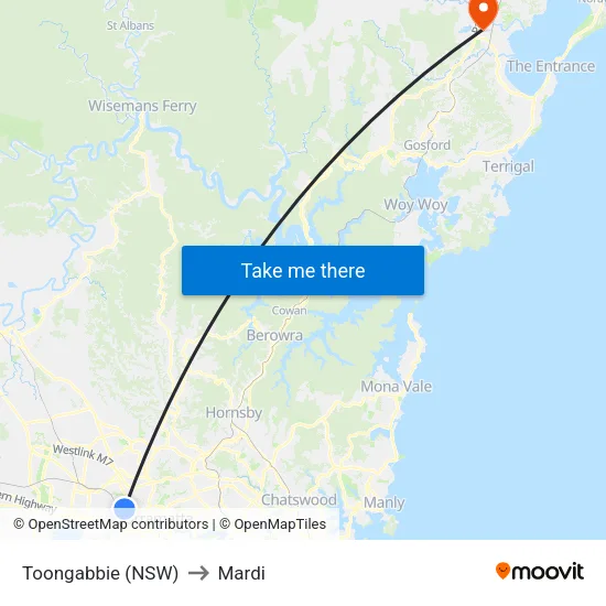 Toongabbie (NSW) to Mardi map
