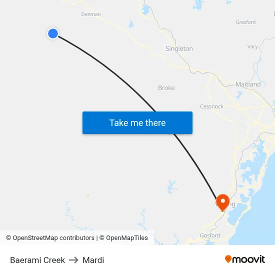 Baerami Creek to Mardi map