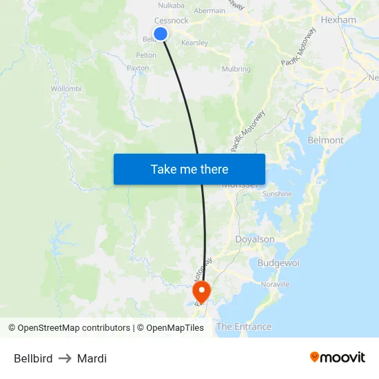 Bellbird to Mardi map
