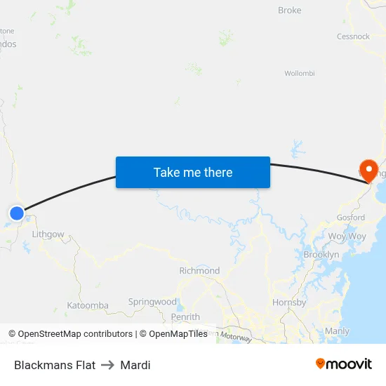Blackmans Flat to Mardi map