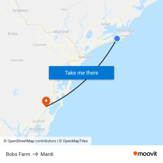 Bobs Farm to Mardi map
