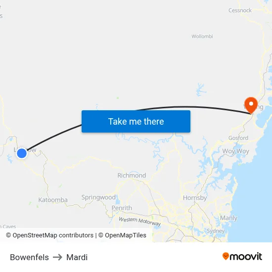 Bowenfels to Mardi map