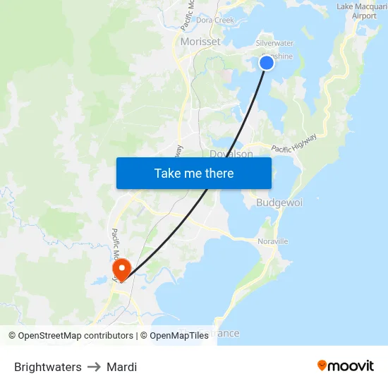 Brightwaters to Mardi map