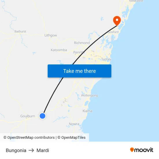 Bungonia to Mardi map