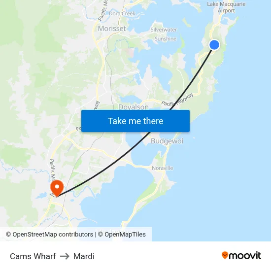 Cams Wharf to Mardi map