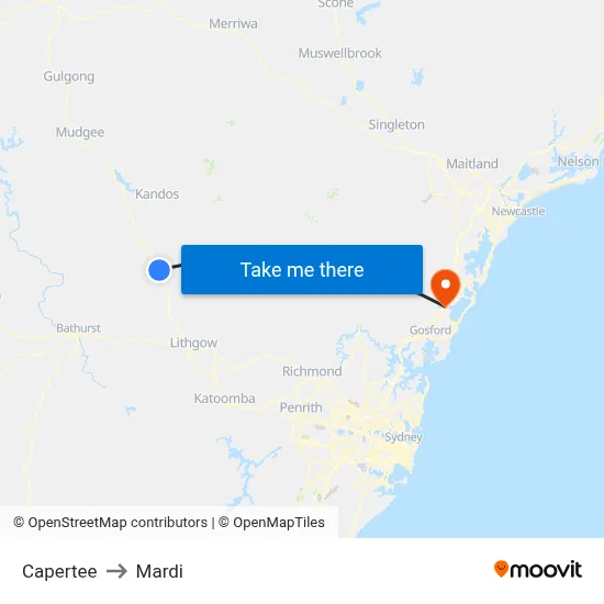 Capertee to Mardi map