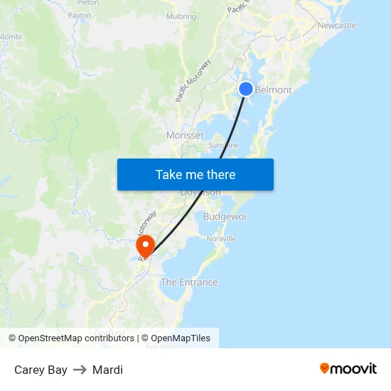 Carey Bay to Mardi map