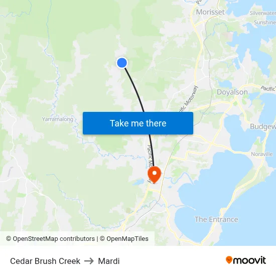 Cedar Brush Creek to Mardi map
