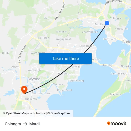 Colongra to Mardi map