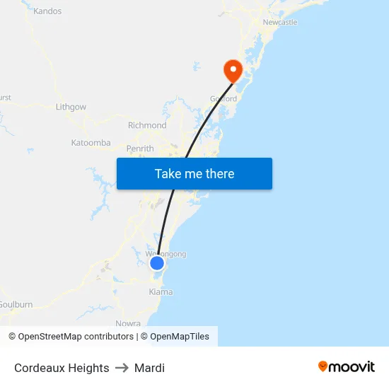 Cordeaux Heights to Mardi map