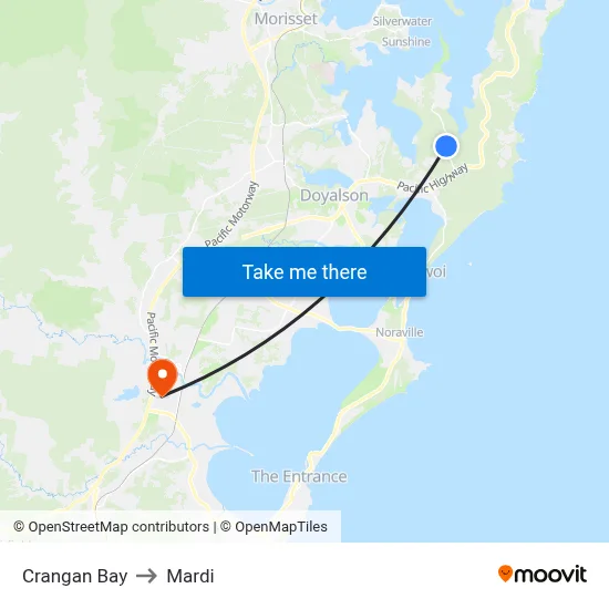 Crangan Bay to Mardi map