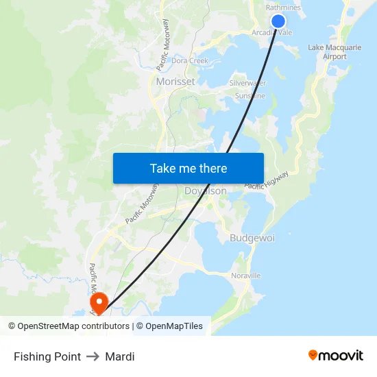 Fishing Point to Mardi map