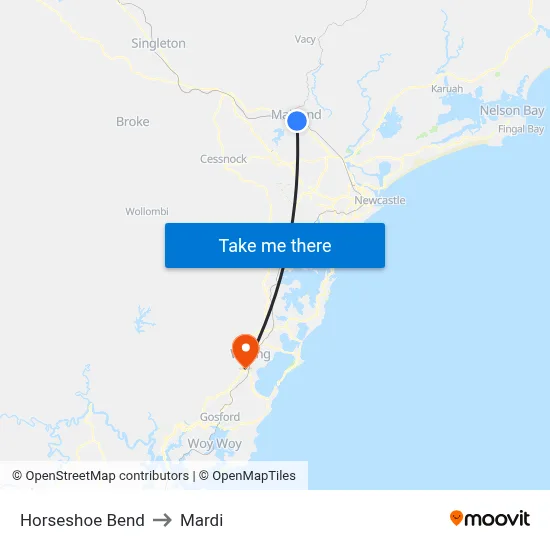 Horseshoe Bend to Mardi map